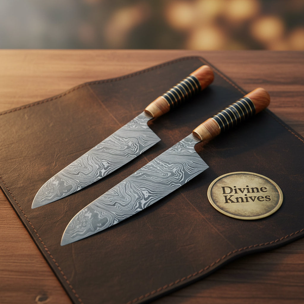 Olive Wood & Buffalo Horn Damascus Chef Knife by Divine Knives