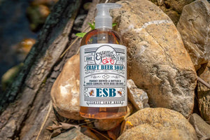 Bottle of Essential Journeys ESB Craft Beer Soap with label.