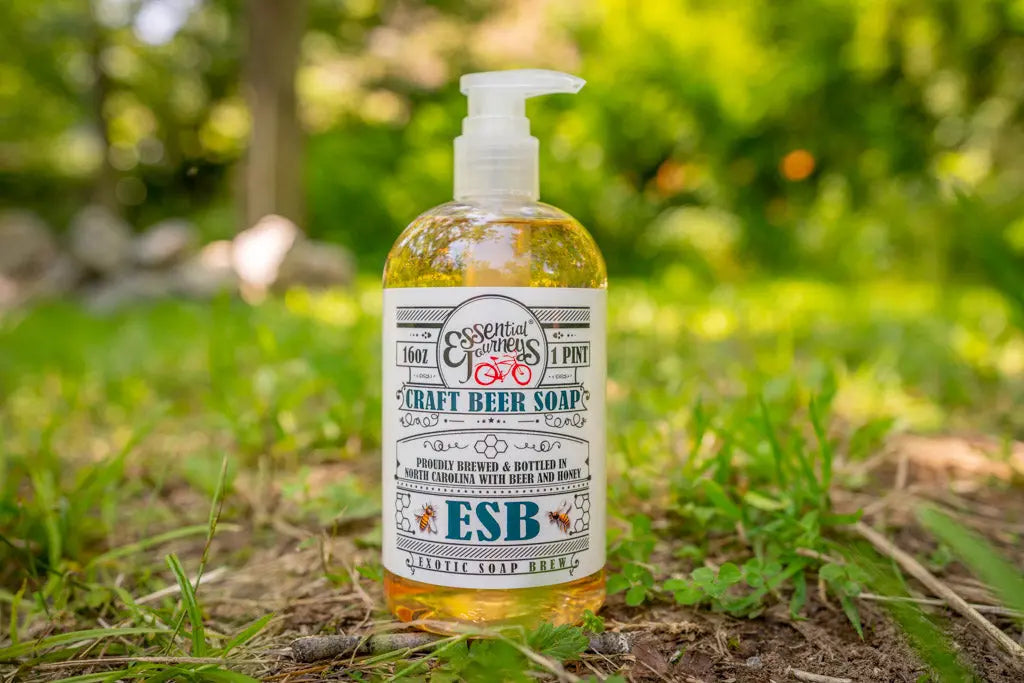 ESB Craft Beer Soap bottle with label showing "Essential Journeys" and "16oz 1 Pint"