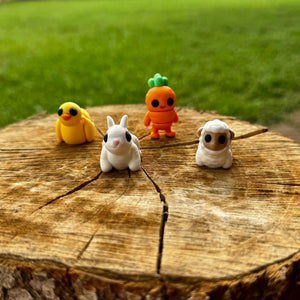 Easter Fidget Toys: Chick, Bunny, Carrot, Sheep on Wooden Stump. 3D Printed Miniatures from Main Street Collective.