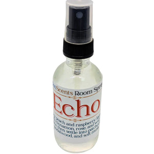 Room spray bottle with black nozzle and clear cap, labeled \"Echo\" from Main Street Collective.