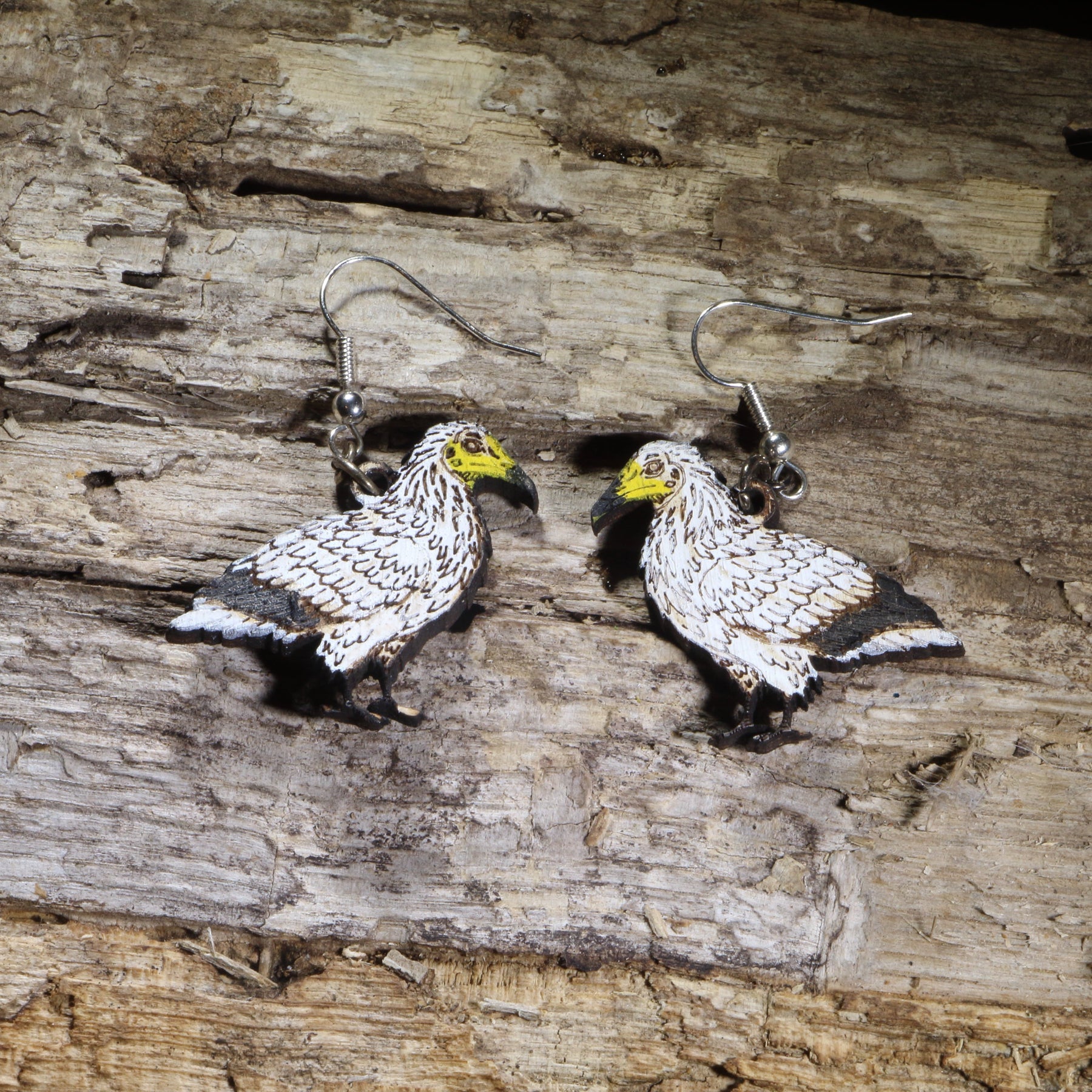 Egyptian Vulture Wooden Dangle Earrings | Wildlife Bird Jewelry