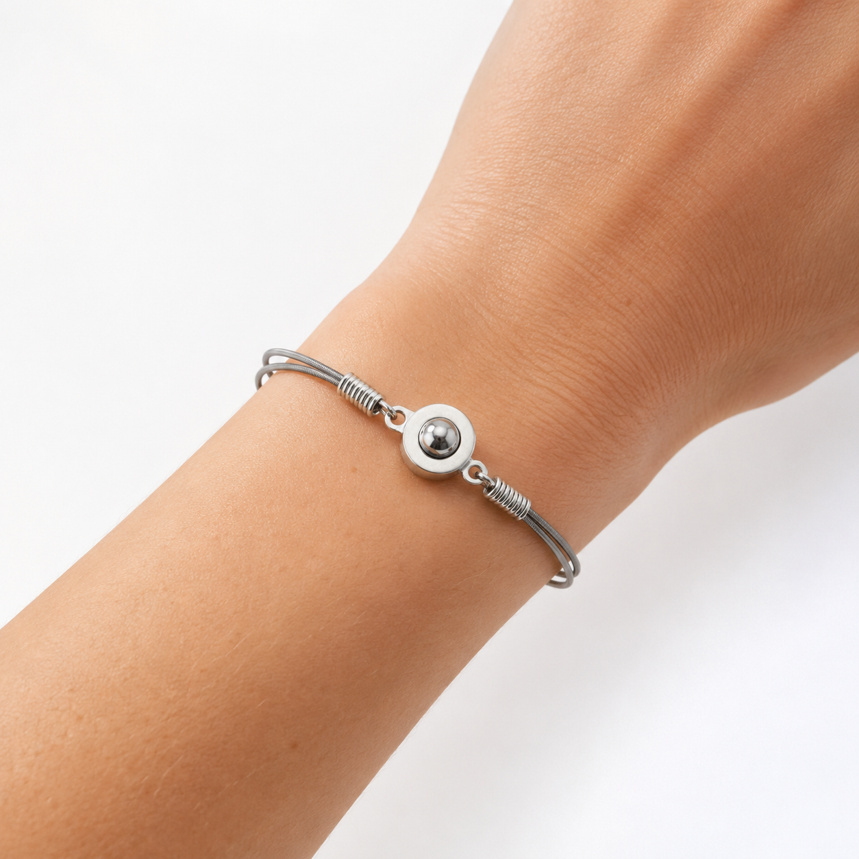 N Harmony Jewelry silver bracelet sizing example on wrist