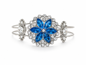 Blue and clear rhinestone flower bracelet by N Harmony Jewelry