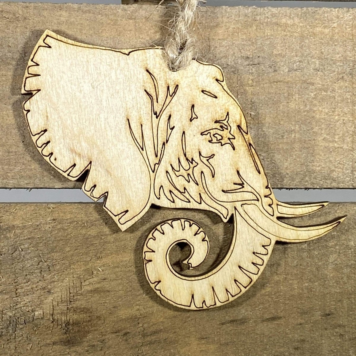 Elephant Profile Wooden Christmas Ornament | Safari Animal Holiday Decor