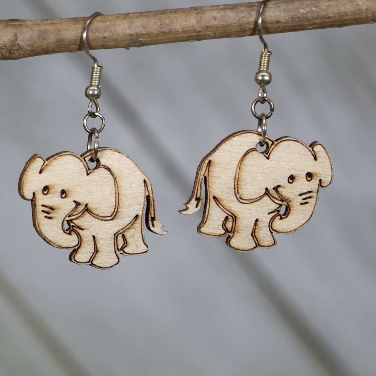 Elephant Trunk Up Wooden Dangle Earrings | Lucky Animal Jewelry