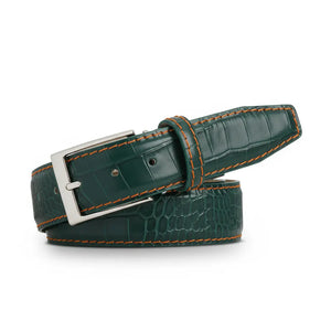 Emerald Mock Croc Leather Belt by Roger Ximenez handmade in Miami