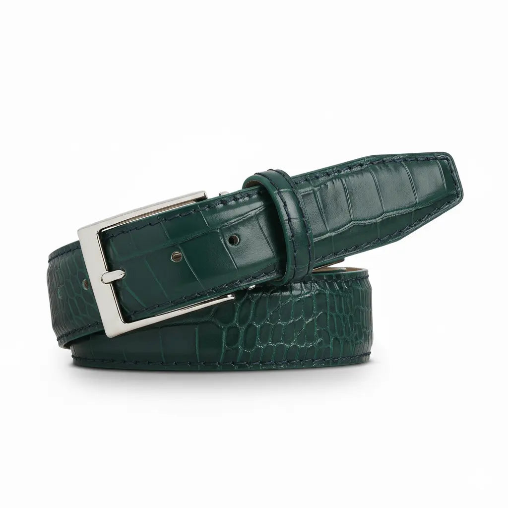 Roger Ximenez emerald custom leather belt with bespoke sizing options