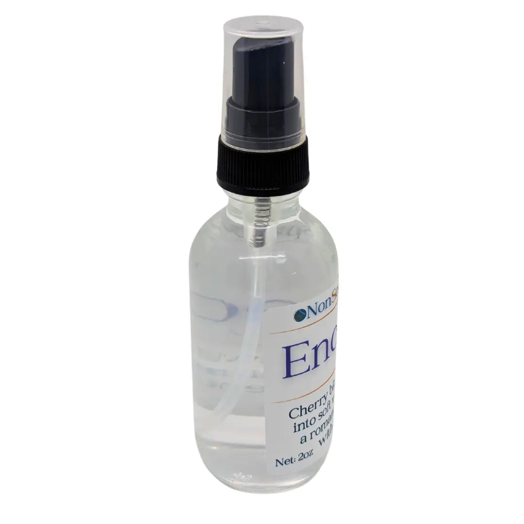 Clear spray bottle with a black nozzle and a clear cap on a white background.