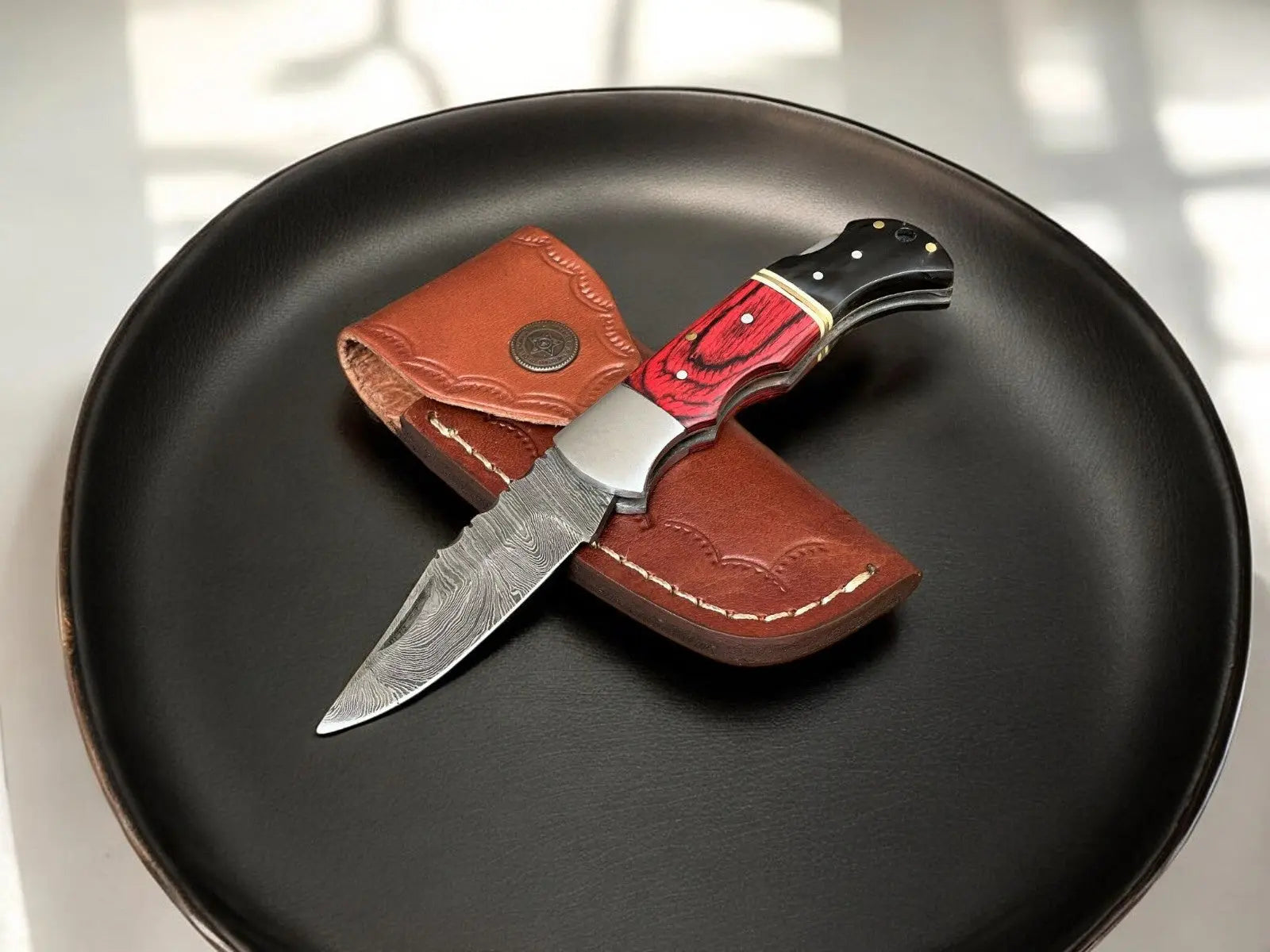 Exotic Wood & Horn Damascus Folding Knife – 3" Blade Damascus Knife Store