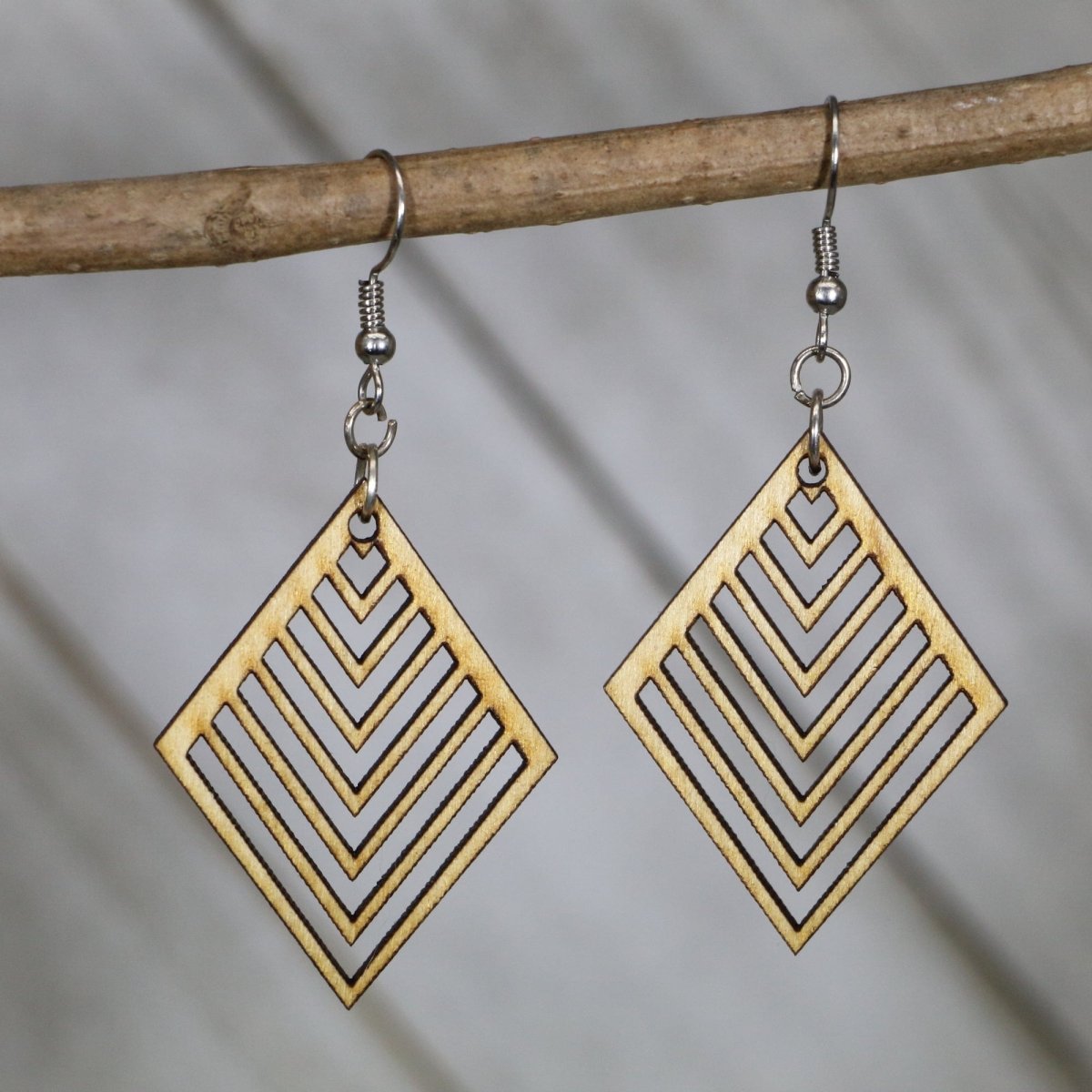 Expanding Diamond Wooden Earrings | Geometric Art Deco Jewelry
