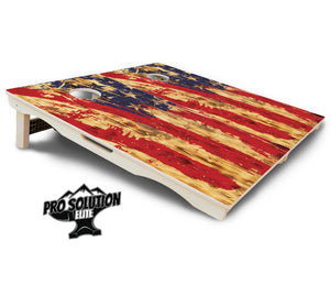 Faded Brush Burnt Flag Cornhole Boards - Pro Solution Elite Series Cornhole Solutions