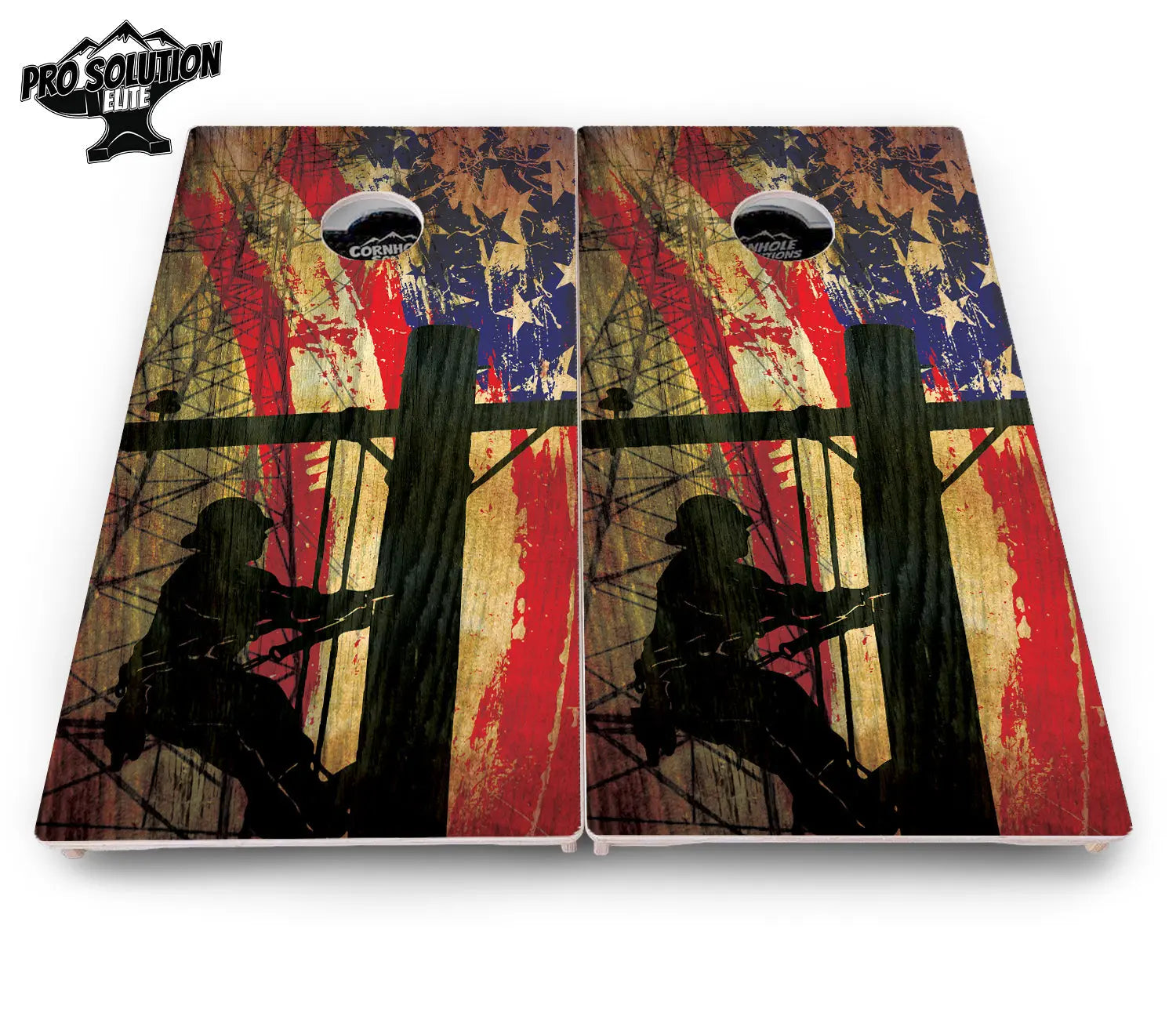 Faded Lineman Flag Cornhole Boards - Pro Solution Elite Series Cornhole Solutions