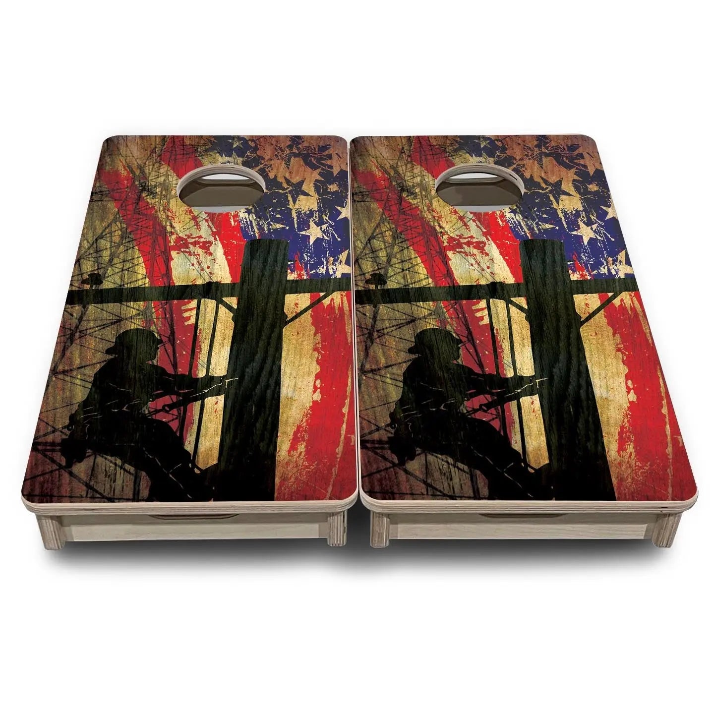 Faded Lineman Flag - Mini or Vacation Size Cornhole Boards Cornhole Solutions