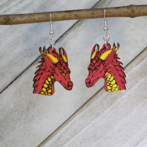 Fantasy Dragon Wooden Earrings | Mythical Creature Jewelry