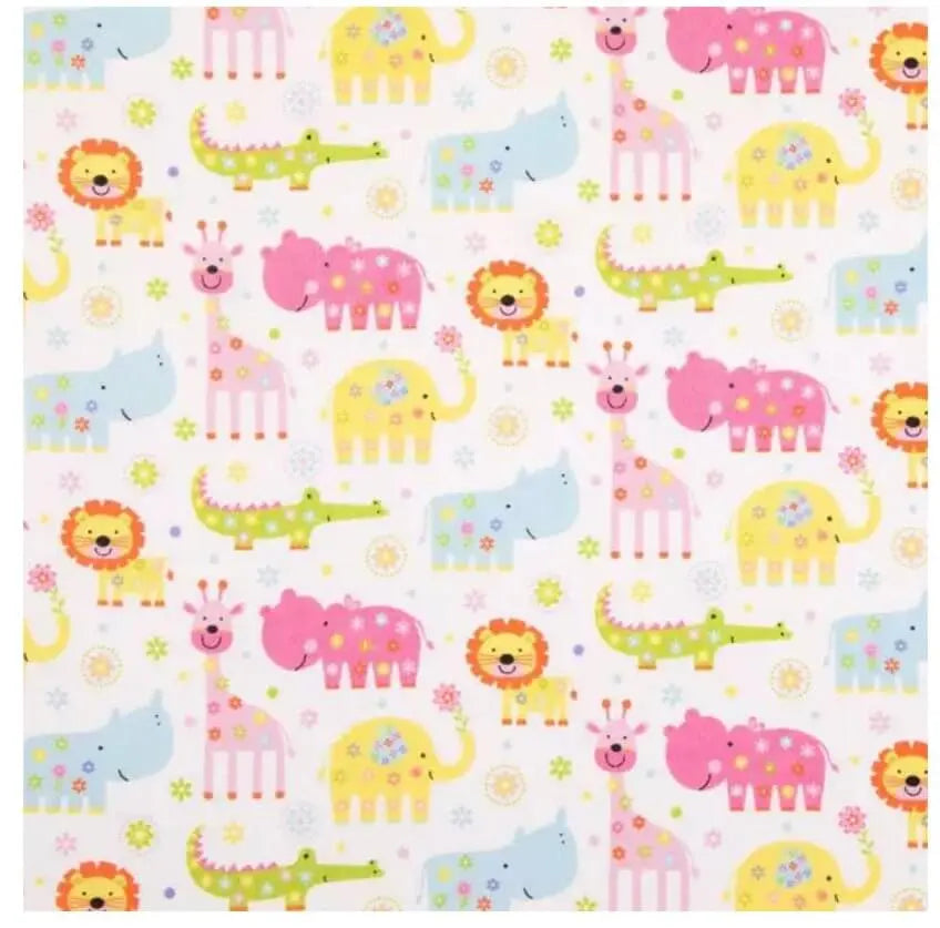 Farm Animal Fabric: Cartoon Lion, Elephant, Hippo, Giraffe, Alligator. Cute Nursery Pattern, Kids Textile.