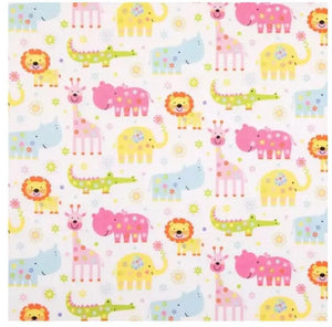 Farm Animal Fabric: Cartoon Lion, Elephant, Hippo, Giraffe, Alligator. Cute Nursery Pattern, Kids Textile.