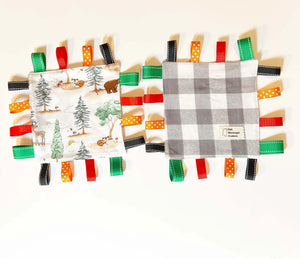 Woodland Animal Taggy Blanket Sensory Toy - East Mississippi Creations -Plush, ribbons