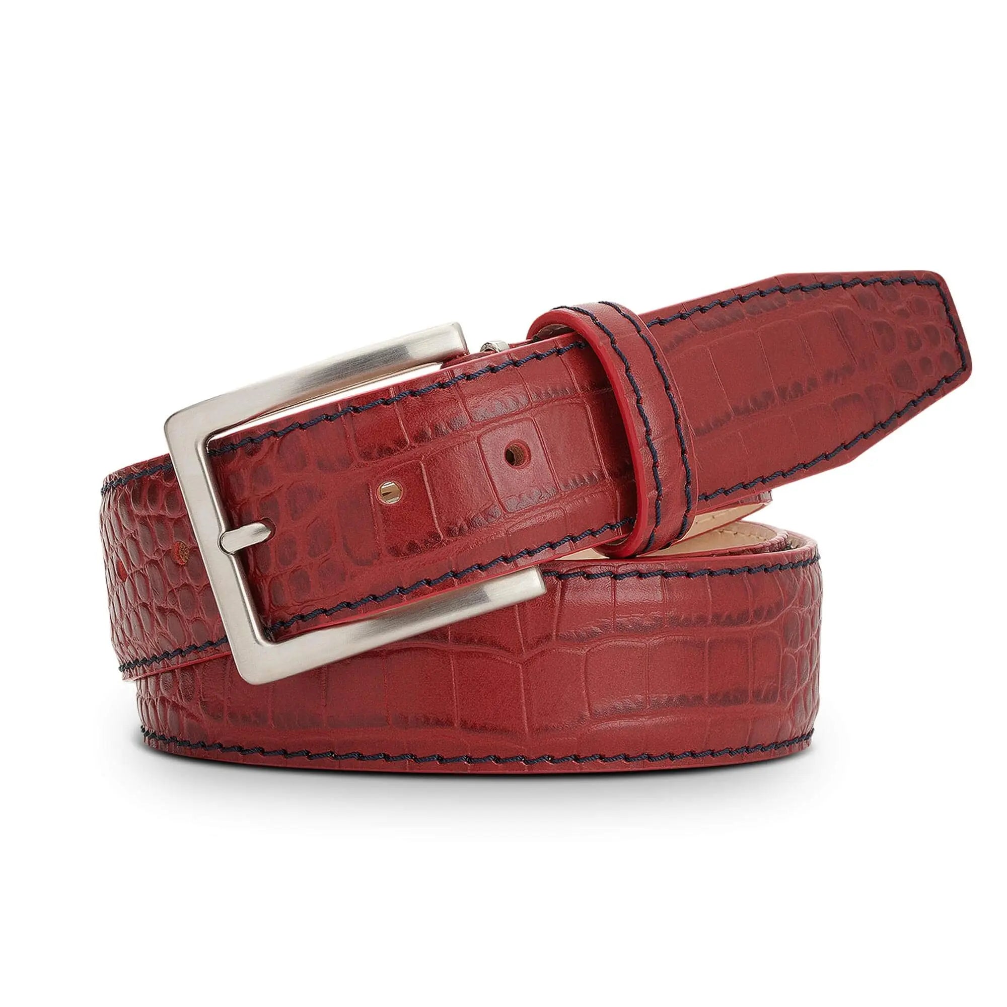 Ferrari Red Mock Croc Leather Belt by Roger Ximenez handmade in Miami