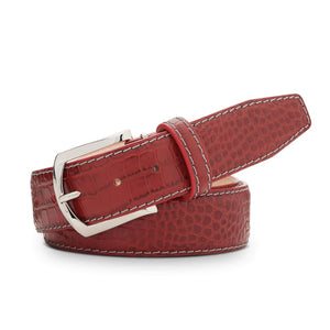 Ferrari red mock croc belt showing handmade leather craftsmanship
