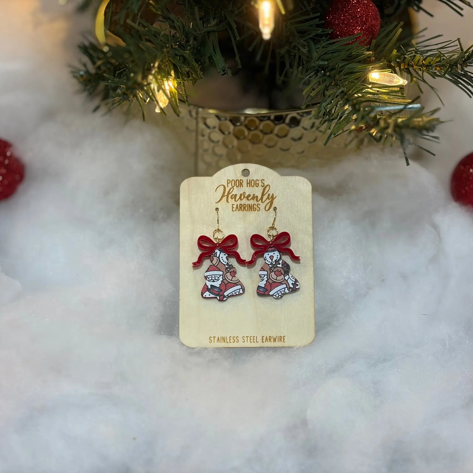 Festive Christmas Tree Earrings: Snowman, Reindeer Holiday Jewelry Handmade by Main Street Collective