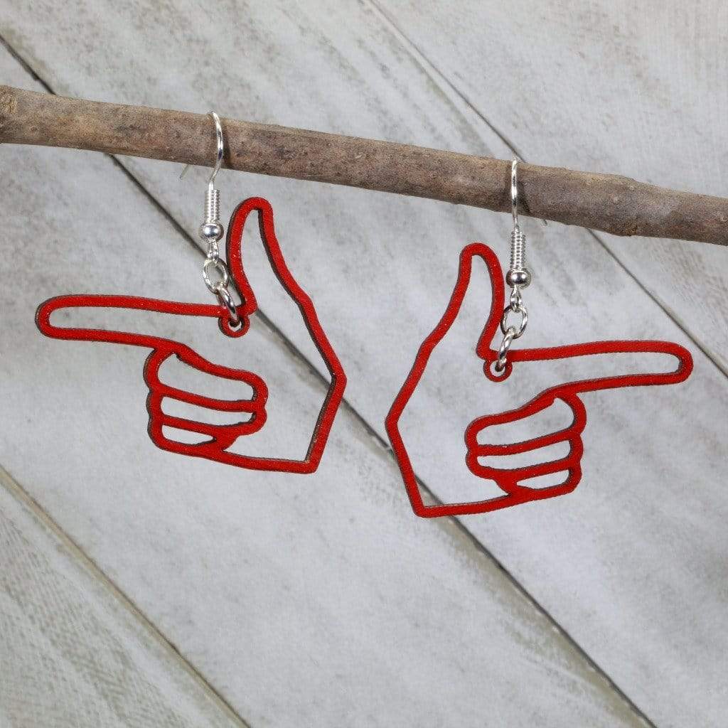 Finger Gun Hands Earrings Wooden | Playful Humor Jewelry