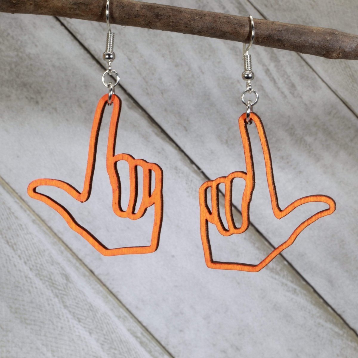 Finger Gun Wooden Dangle Earrings | Funny Gesture Jewelry