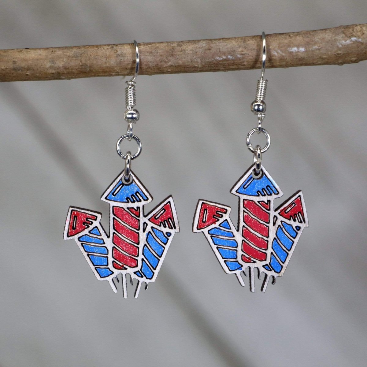 Fireworks Wooden Earrings | Patriotic Fourth of July Jewelry