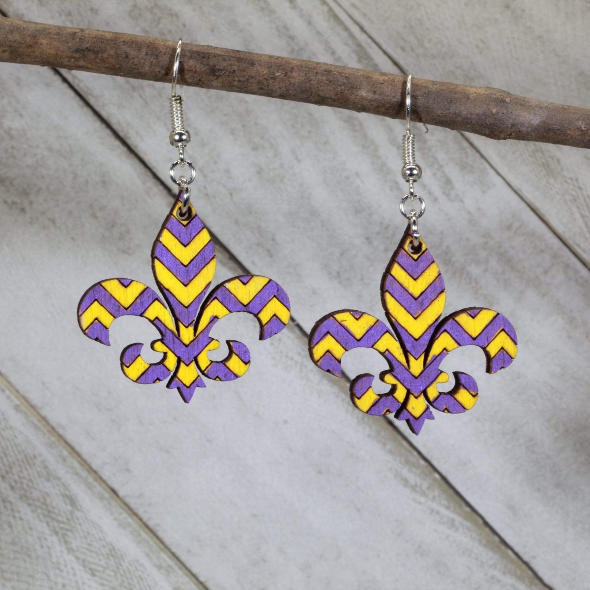 Fleur-de-Lis Wooden Earrings | Louisiana Purple Gold Jewelry