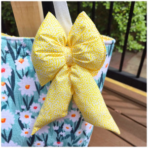 Floral Tote Bag with Bow Charm, Large Handmade Shoulder Bag, Cotton Lined Tote with Pockets Maypop House Designs