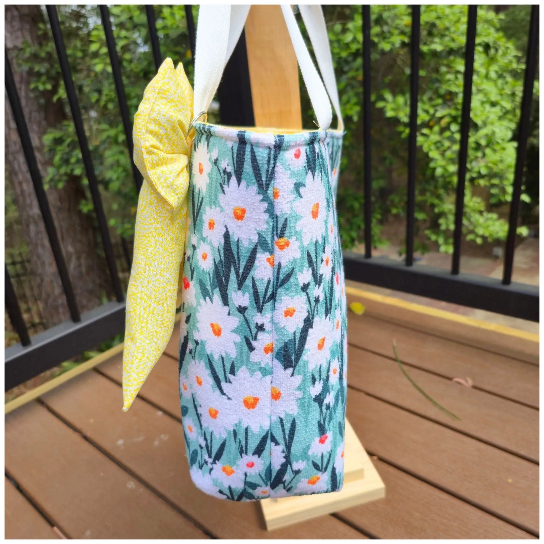 Floral Tote Bag with Bow Charm, Large Handmade Shoulder Bag, Cotton Lined Tote with Pockets Maypop House Designs