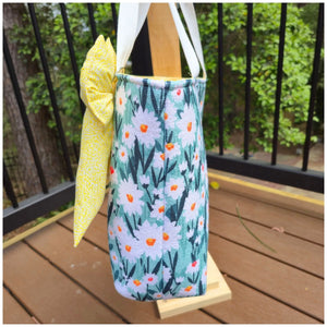 Floral Tote Bag with Bow Charm, Large Handmade Shoulder Bag, Cotton Lined Tote with Pockets Maypop House Designs