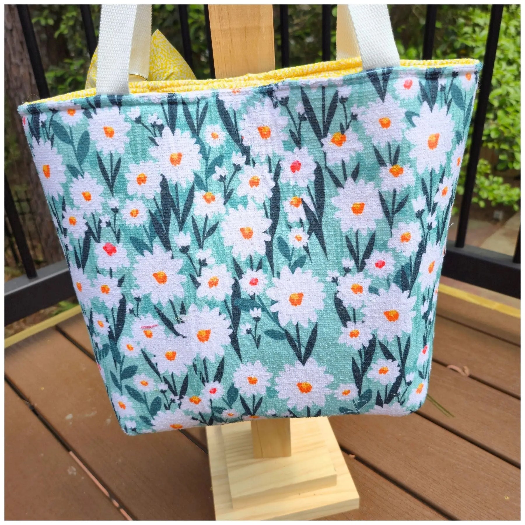 Floral Tote Bag with Bow Charm, Large Handmade Shoulder Bag, Cotton Lined Tote with Pockets Maypop House Designs