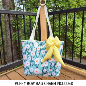 Floral Tote Bag with Bow Charm, Large Handmade Shoulder Bag, Cotton Lined Tote with Pockets Maypop House Designs