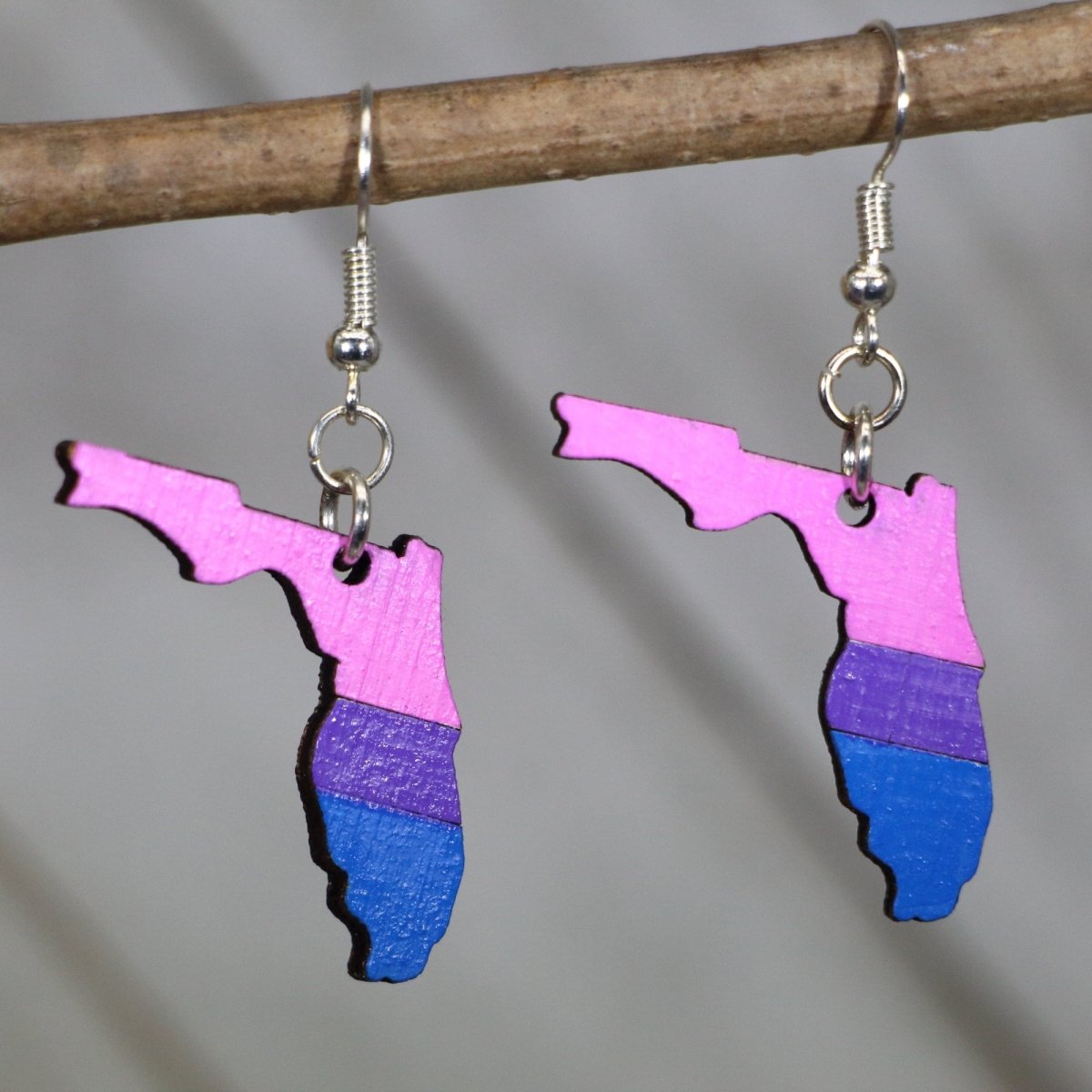 Florida Bisexual Pride Wooden Dangle Earrings | LGBTQ State Jewelry