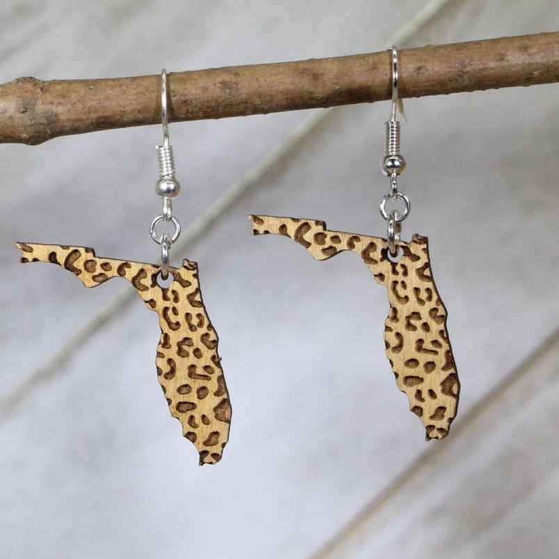 Florida Leopard Print Wooden Earrings | Sunshine State Jewelry