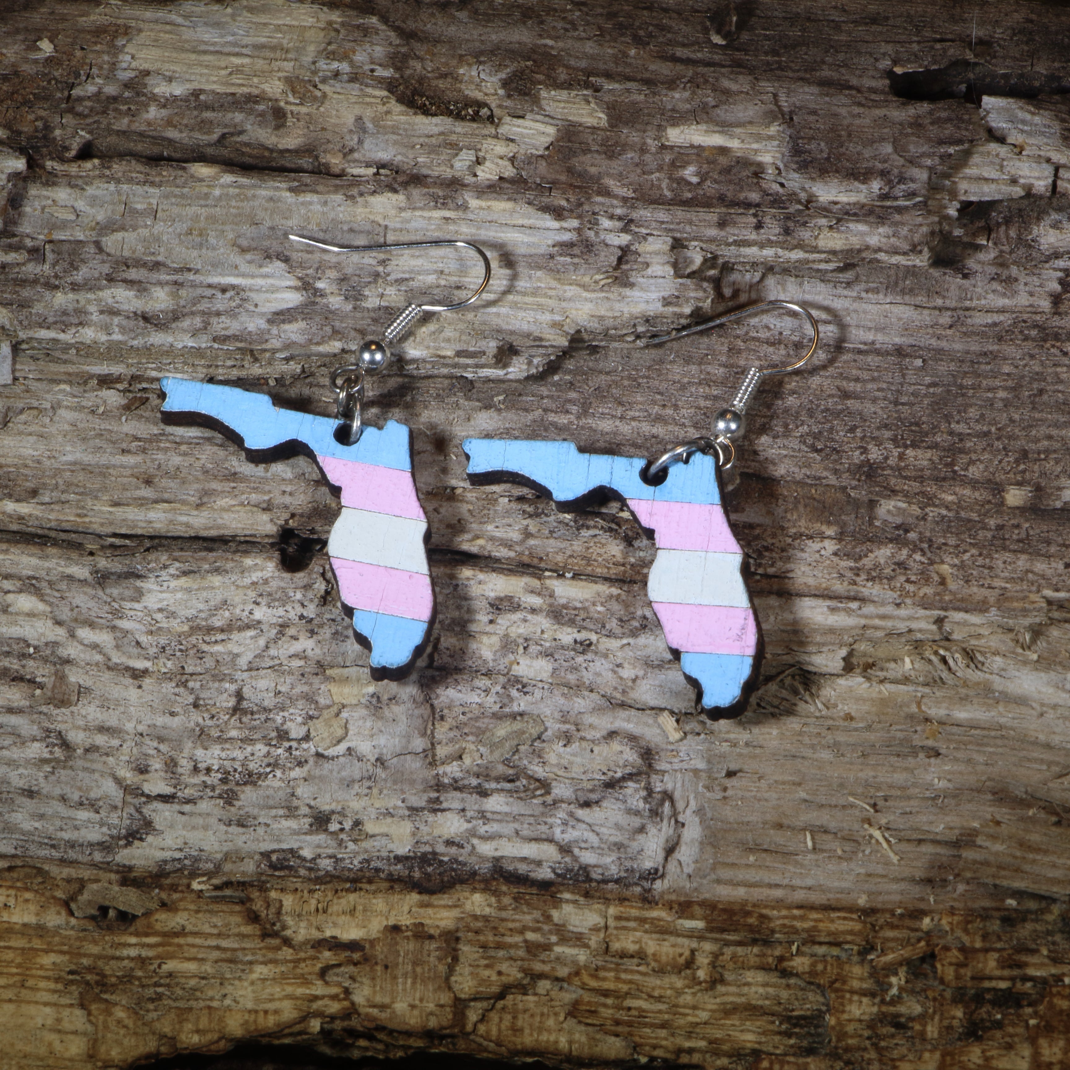 Florida Trans Pride Wooden Earrings | LGBTQ Bisexual Flag Jewelry