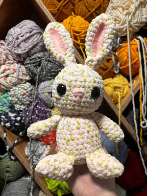 Handmade Crochet Bunny: Floral Amigurumi Rabbit Plush Stuffed Animal. Cute spring bunny gift!
