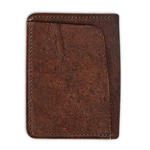 Cognac leather card wallet with visible stitching and a thumb cutout for easy card access from Main Street Collective.
