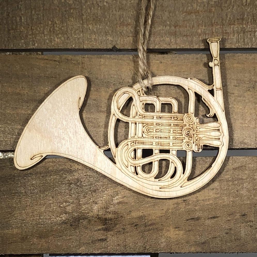 French Horn Wooden Christmas Ornament | Band Instrument Decor