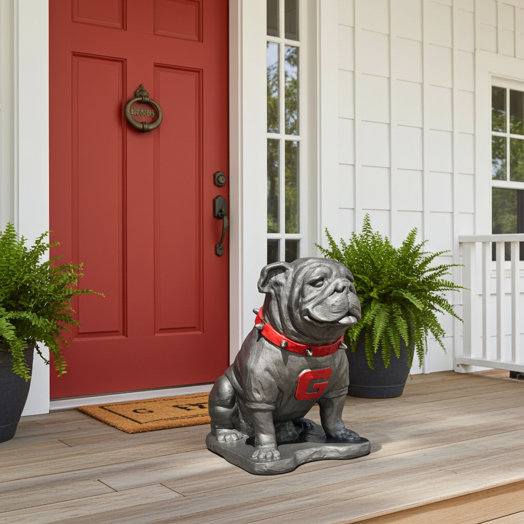 Pewter metal coating, Georgia Bulldogs Mascot Stone Sculpture for Garden, Yard, Home Decor and Porch.