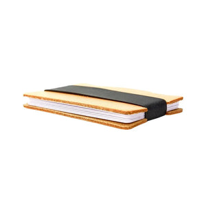 Full grain leather card wallet with black elastic band