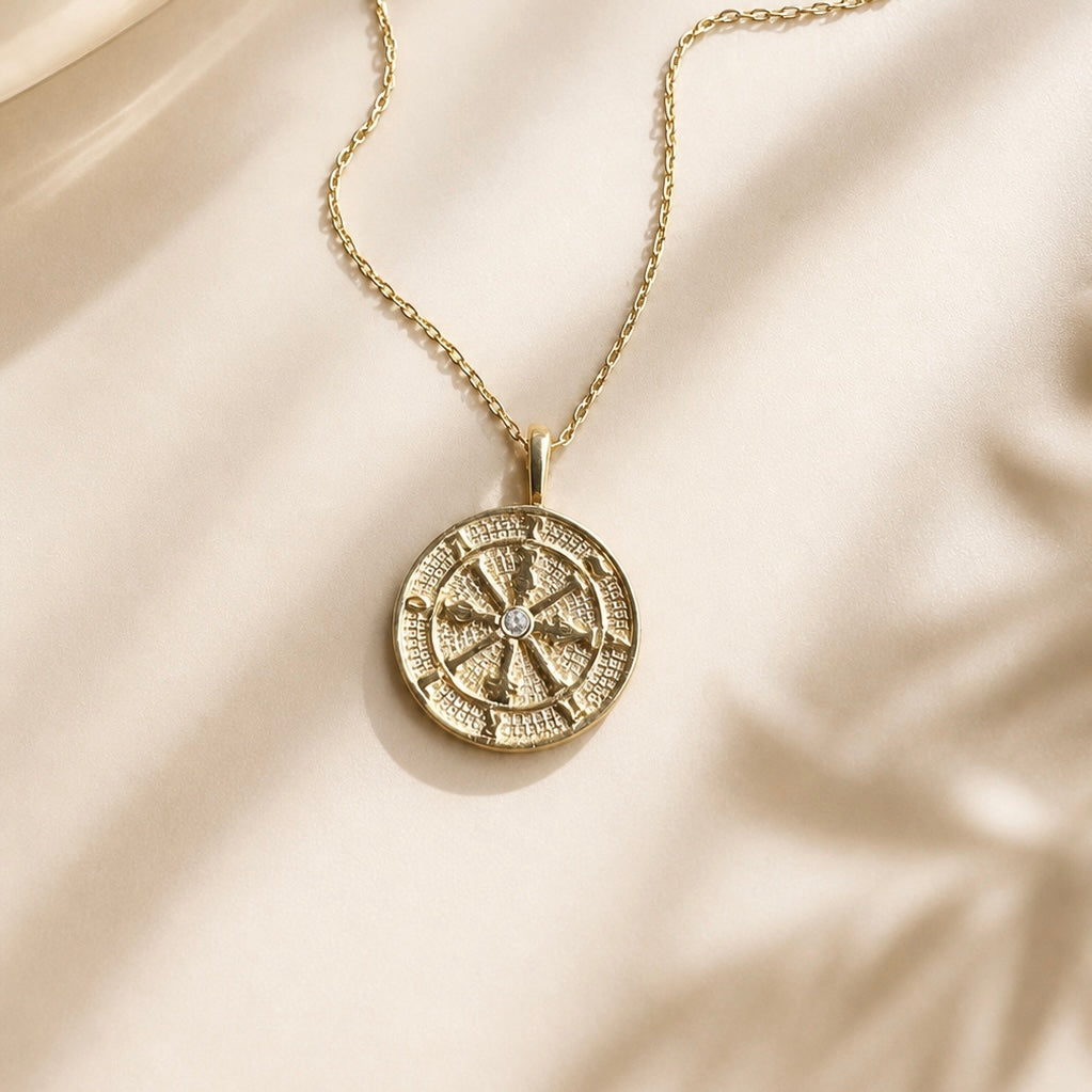 Compass Coin Necklace | Sterling Silver