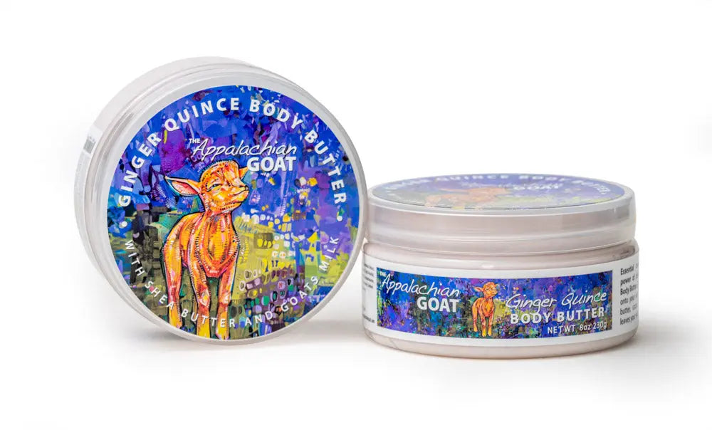 The Appalachian Goat Ginger Quince Body Butter in an 8oz tub.