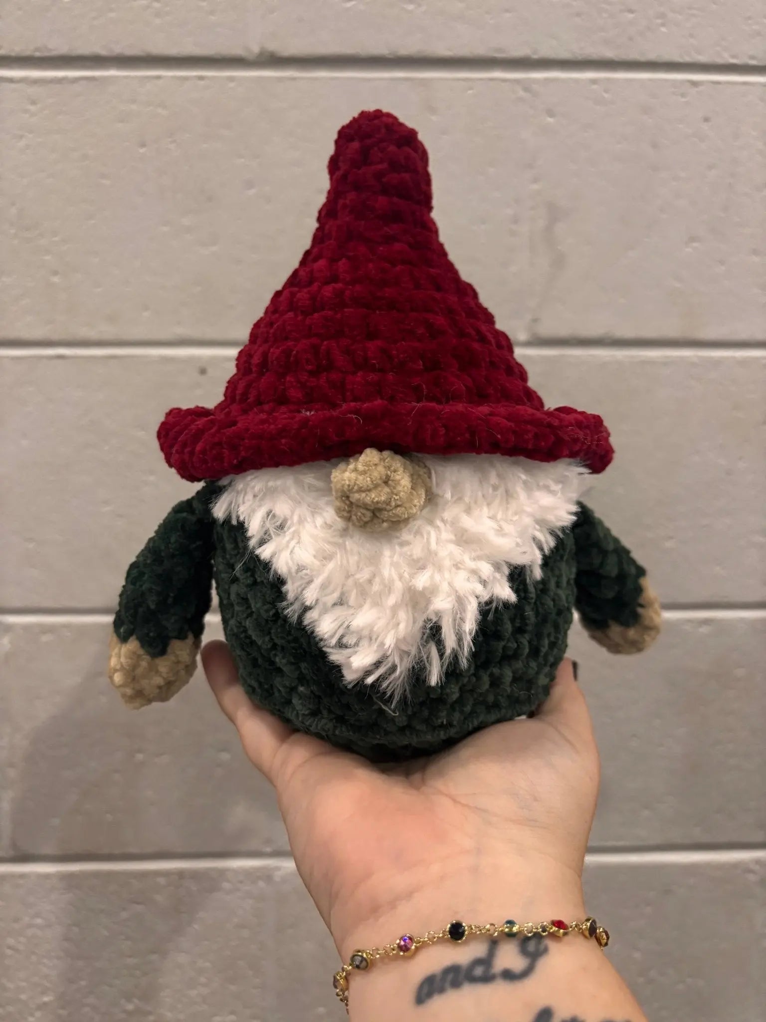 Gail the Gnome: Handmade Crochet Gnome from Main Street Collective. Holiday Decor.