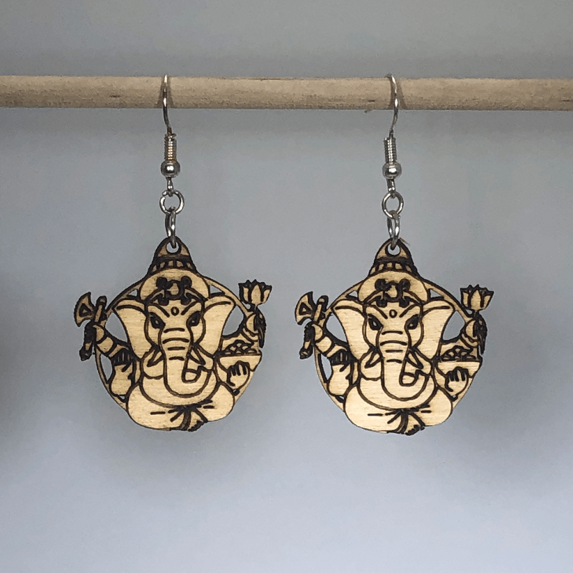 Ganesh Wooden Dangle Earrings | Hindu Spiritual Jewelry