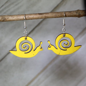 Garden Snail Wooden Dangle Earrings | Nature Animal Jewelry