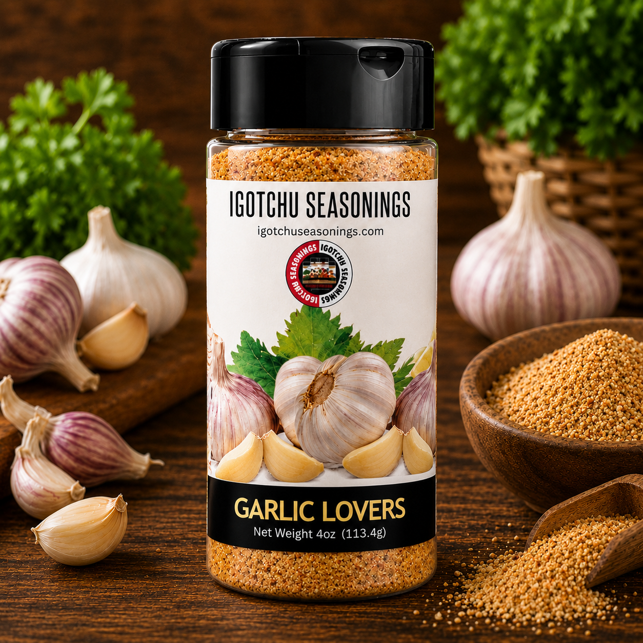 Igotchu Garlic Lovers seasoning by Igotchu Seasonings, Southern food gift main product photo