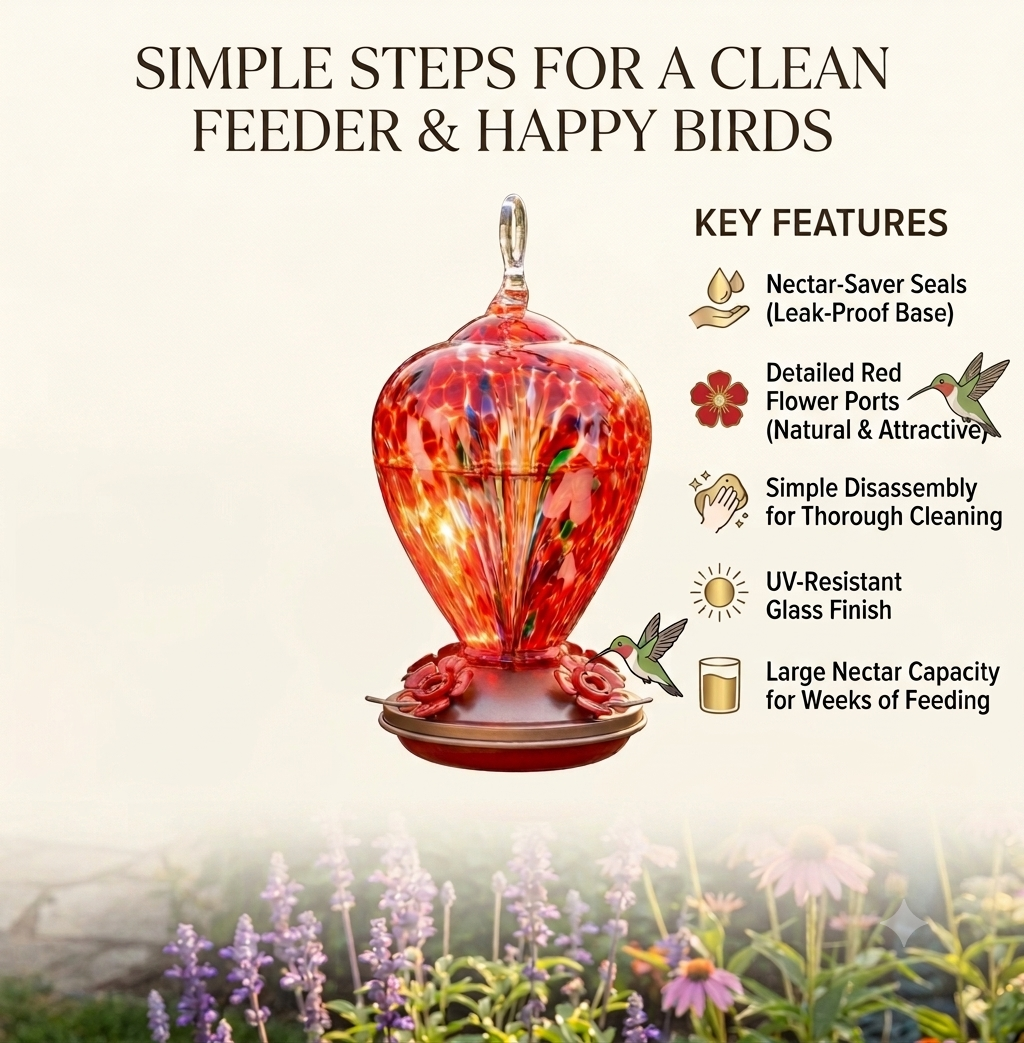 Crimson Calla glass hummingbird feeder by Mill Creek Products, detail image 6