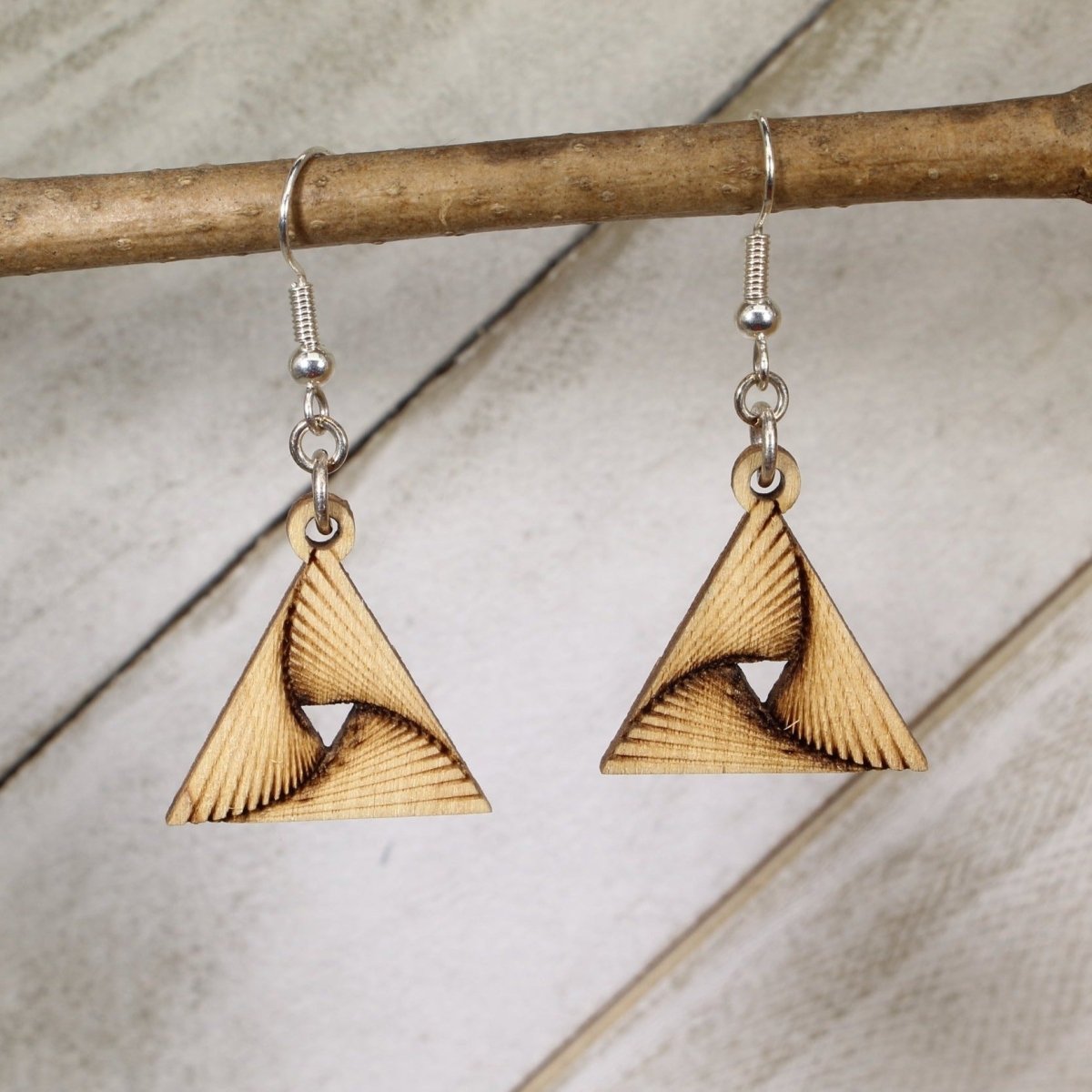 Geometric Triangle Twist Wooden Dangle Earrings | Modern Jewelry